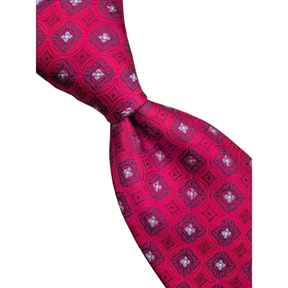 Robert Talbott Nordstrom Mens Silk Tie Magenta Pink Red Geometric‎ Pattern